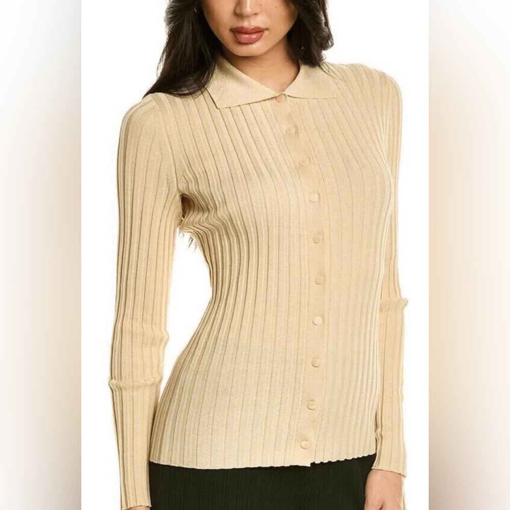 Vince Women's Ribbed button Beige Sweater sz Medium